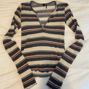 Long sleeve, v-neck, striped Urban Outfitters top